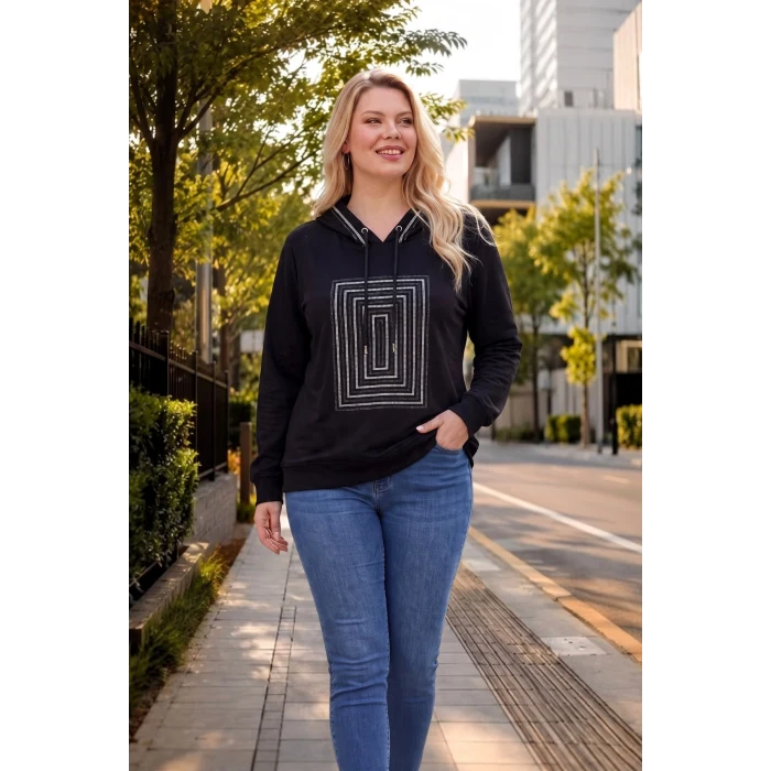 Önü Ve Kapüşonu Taşlı Sweatshirt