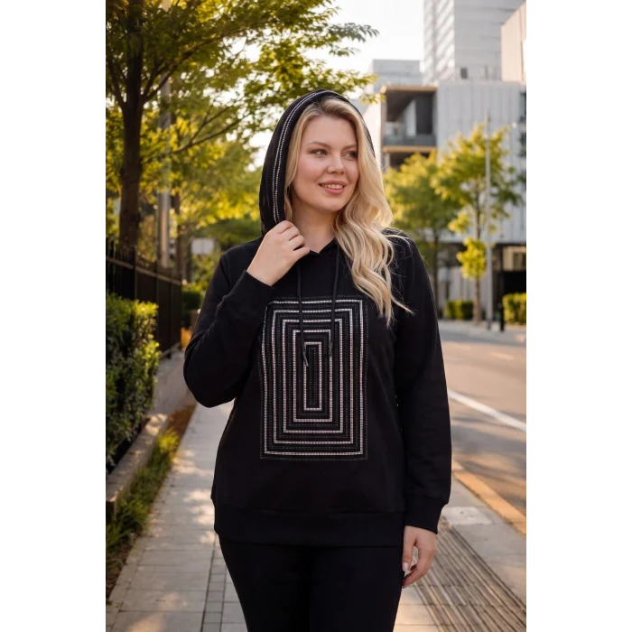 Önü Ve Kapüşonu Taşlı Sweatshirt