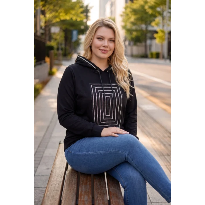 Önü Ve Kapüşonu Taşlı Sweatshirt