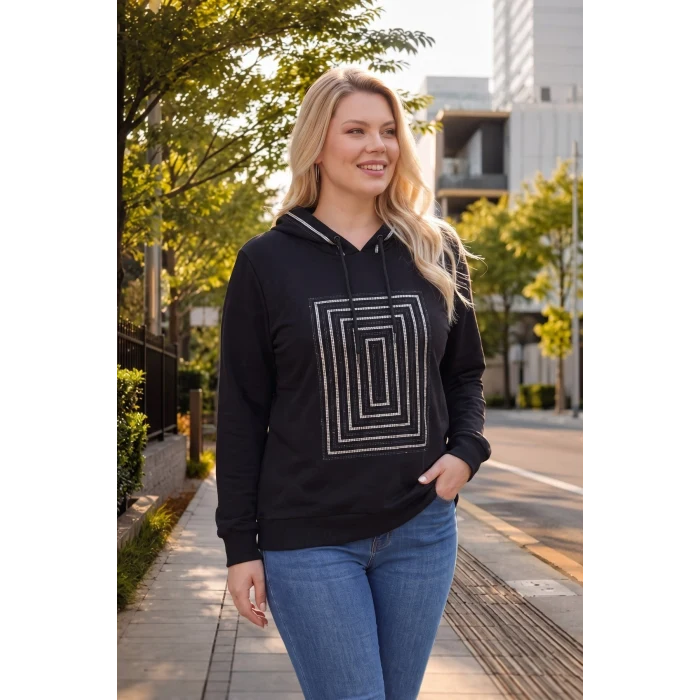 Önü Ve Kapüşonu Taşlı Sweatshirt