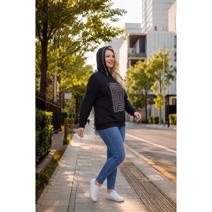 Önü Ve Kapüşonu Taşlı Sweatshirt
