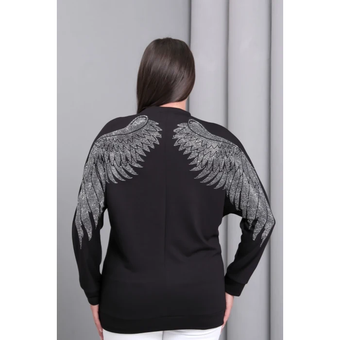 Sırtı Kanat Taş Baskılı Sweatshirt