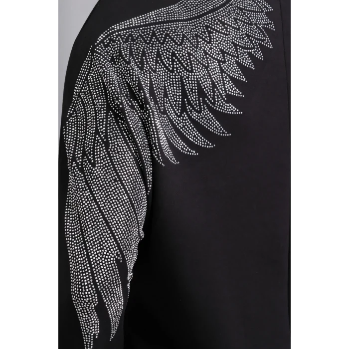 Sırtı Kanat Taş Baskılı Sweatshirt