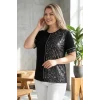 Leopar Desenli Taş Detaylı Bluz