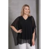 Yakası Pullu Tül Pelerin Bluz