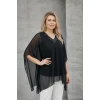 Yakası Pullu Tül Pelerin Bluz