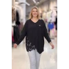 Deri Nakışlı Düğmeli Asimetrik Bluz