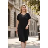 Ön Arka V Güpür Yakalı Elbise