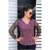 Pullu Kolları Tül Bluz