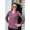 Pullu Kolları Tül Bluz