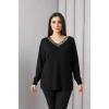 Yakası Leopar Taş Baskılı Bluz