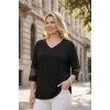 Yakası ve Kolları Taşlı Tül Detaylı Bluz