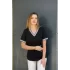 Yakası Ve Kolları Örme Şeritli Bluz