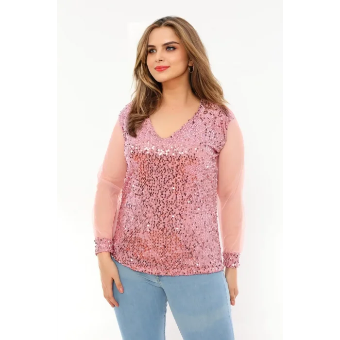 Pullu Kolları Tül Bluz