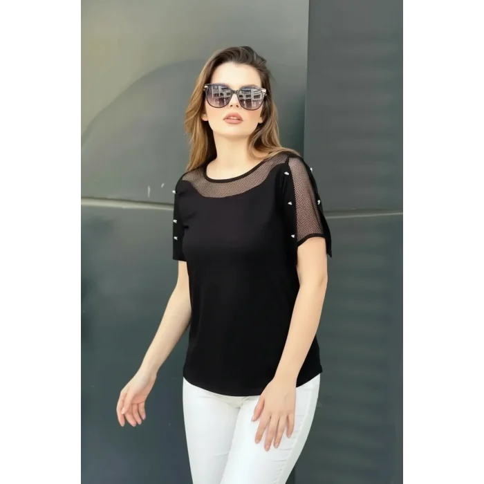 Omuz Fileli Düğme Detaylı Bluz