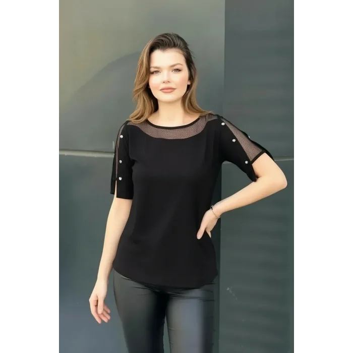 Omuz Fileli Düğme Detaylı Bluz