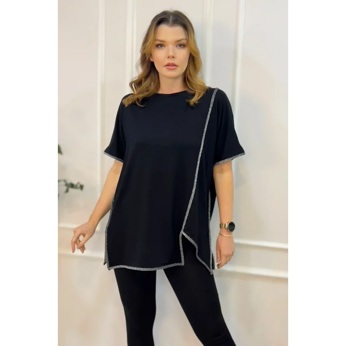 Sim Şeritli Asimetrik Bluz