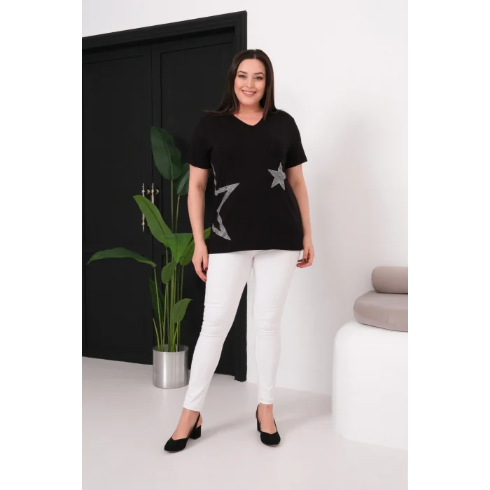 Cepli Yıldız Taş Baskılı Bluz