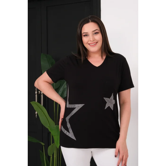 Cepli Yıldız Taş Baskılı Bluz