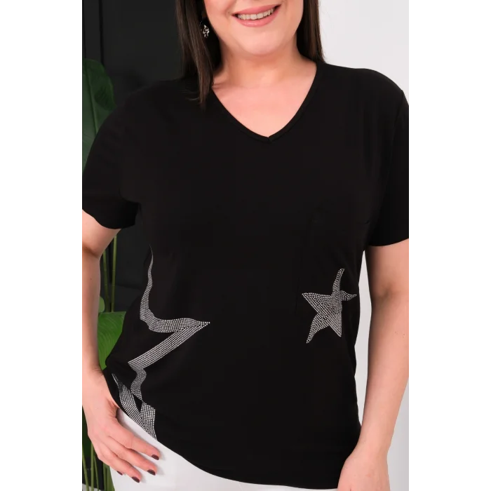 Cepli Yıldız Taş Baskılı Bluz