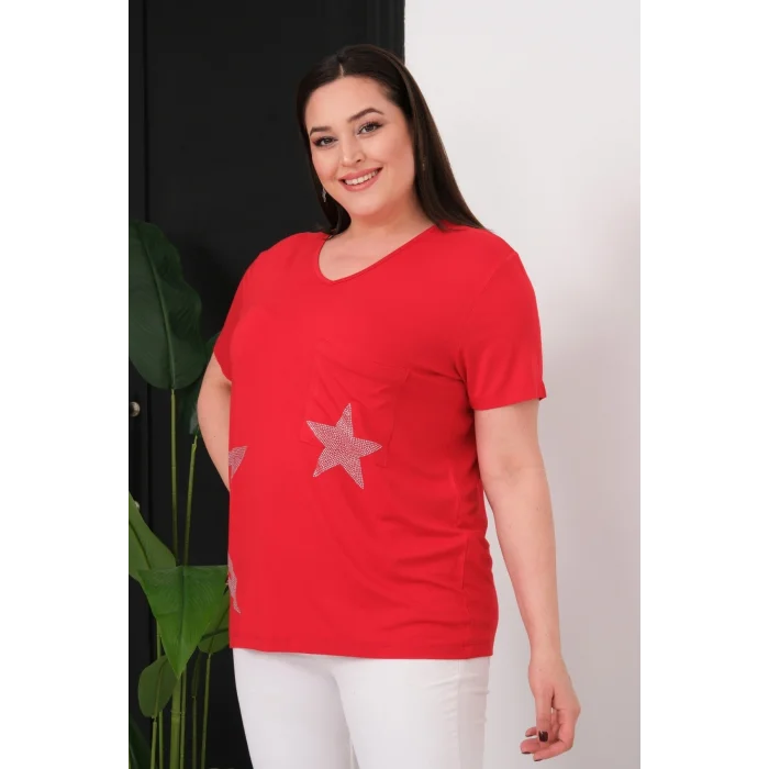 Cepli Yıldız Taş Baskılı Bluz