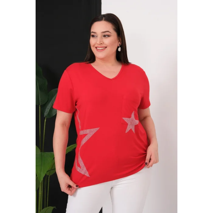 Cepli Yıldız Taş Baskılı Bluz