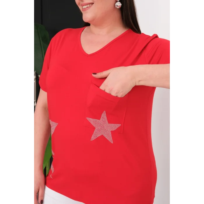 Cepli Yıldız Taş Baskılı Bluz