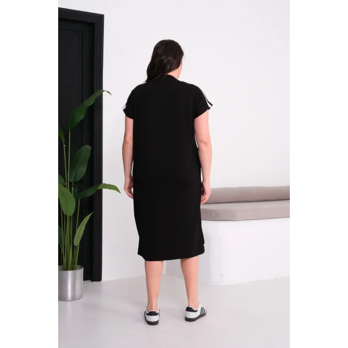 Omuz Ve Eteği Şeritli Taşlı Elbise