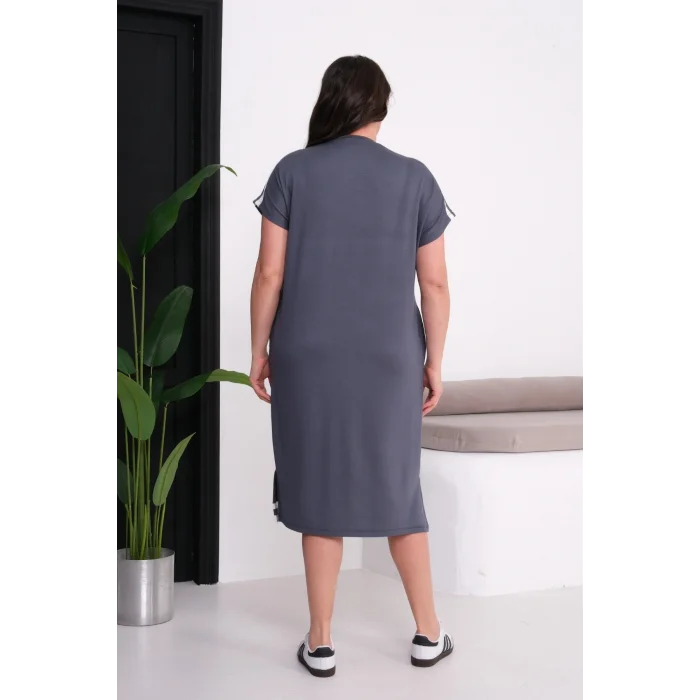 Omuz Ve Eteği Şeritli Taşlı Elbise