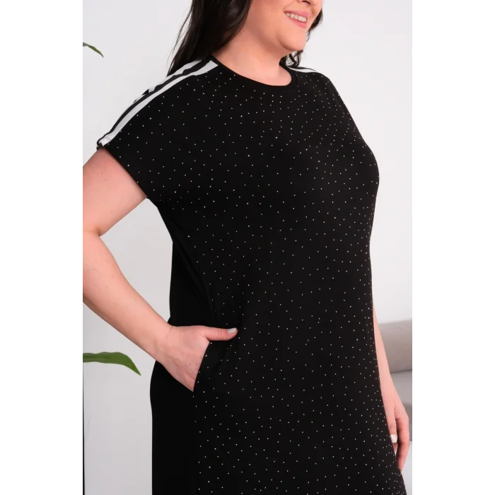 Omuz Ve Eteği Şeritli Taşlı Elbise