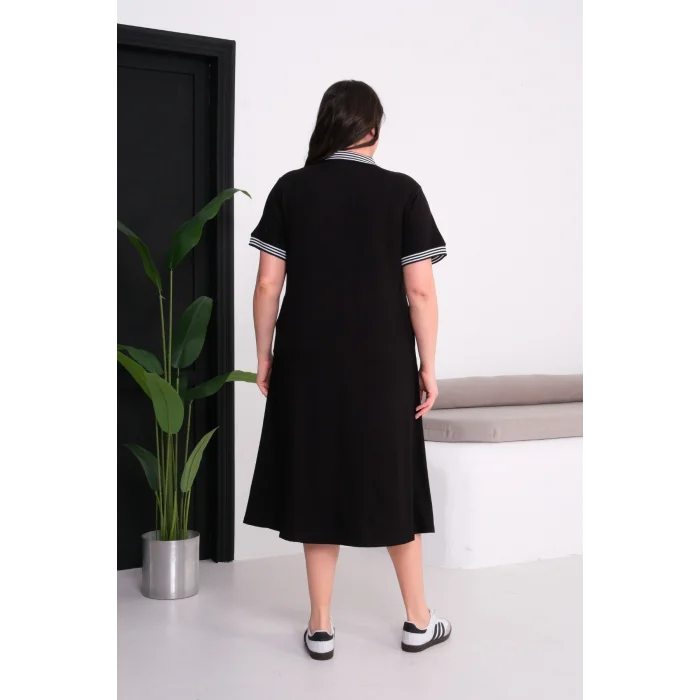 Yaka ve Kolları Çİizgili Elbise
