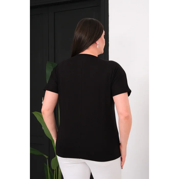 Önü Fileli Yıldız Taş Baskılı Bluz