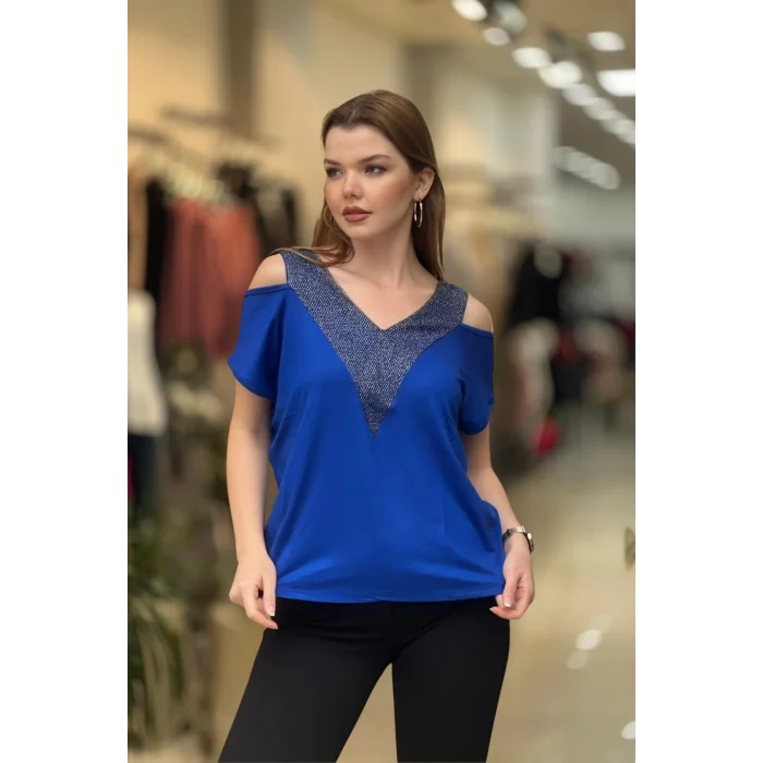 Ön ve Arkası V Simli Bluz