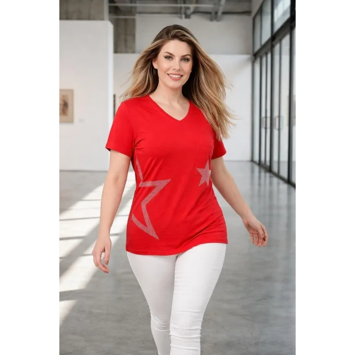 Cepli Yıldız Taş Baskılı Bluz