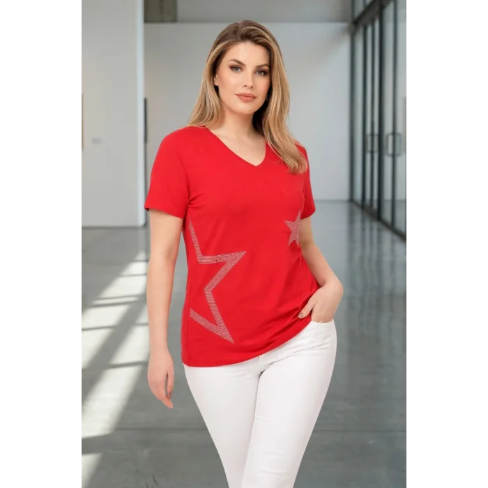 Cepli Yıldız Taş Baskılı Bluz