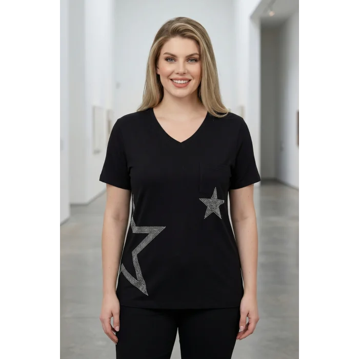 Cepli Yıldız Taş Baskılı Bluz