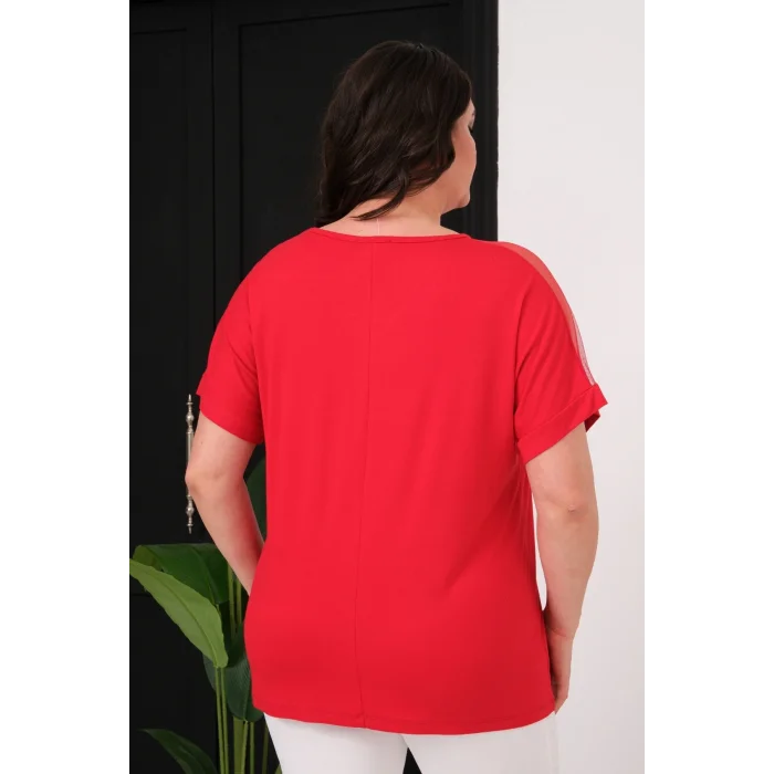 Yakası Ve Omuz Tül Detaylı Bluz