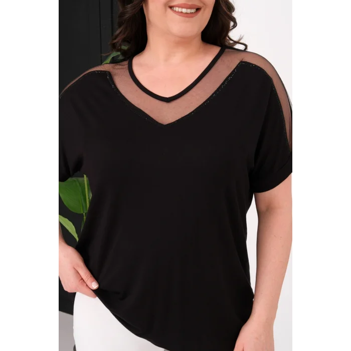 Yakası Ve Omuz Tül Detaylı Bluz