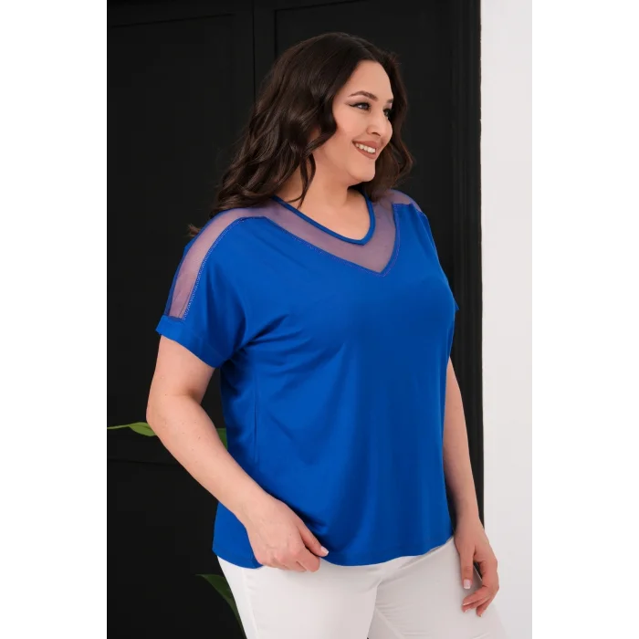 Yakası Ve Omuz Tül Detaylı Bluz