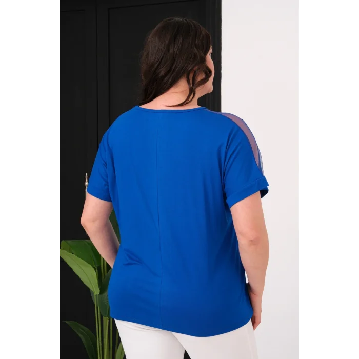 Yakası Ve Omuz Tül Detaylı Bluz