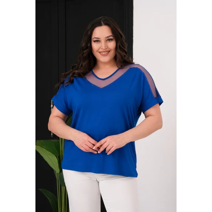 Yakası Ve Omuz Tül Detaylı Bluz