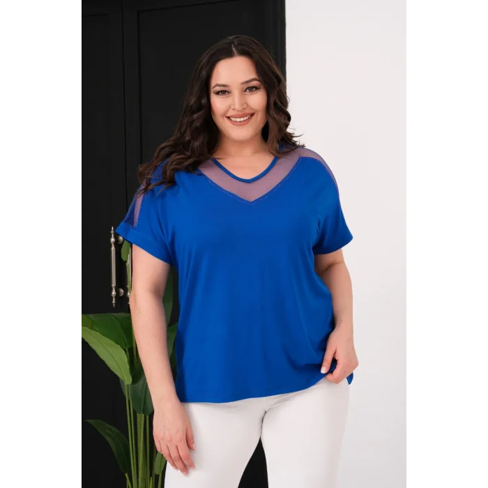 Yakası Ve Omuz Tül Detaylı Bluz