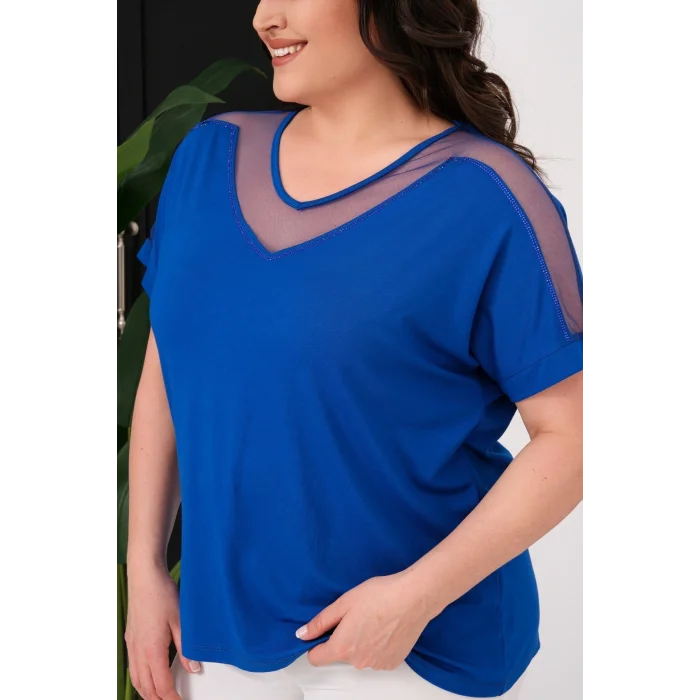 Yakası Ve Omuz Tül Detaylı Bluz