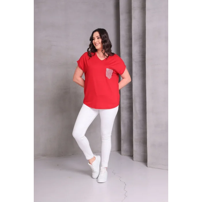 Cep Taş Baskılı Bluz