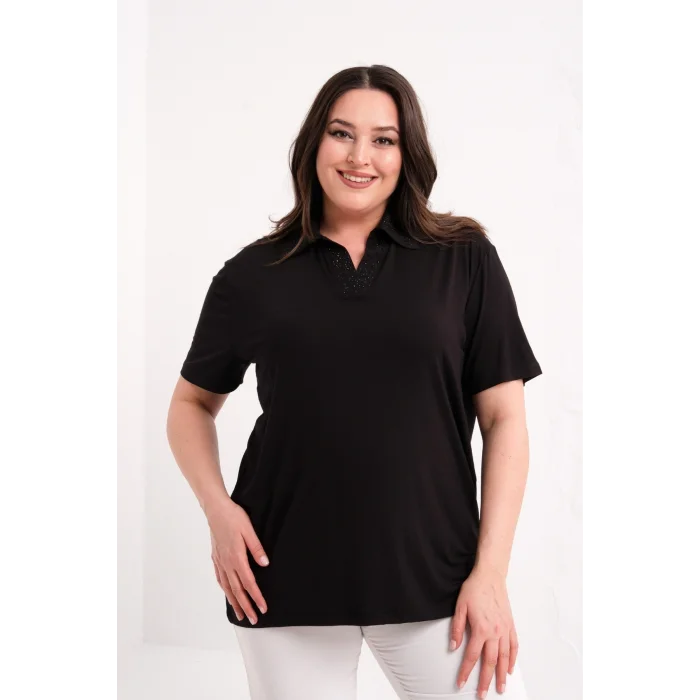 Gömlek Yakası Taşlı Bluz