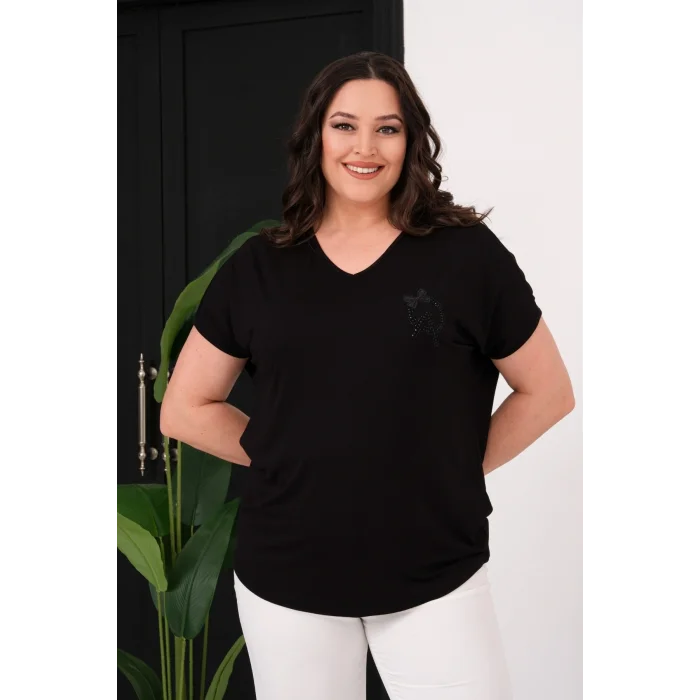 Sırtı Tül Kurdele Taş Baskılı Bluz