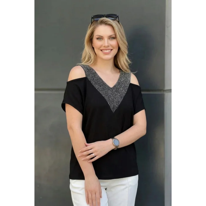 Ön ve Arkası V Simli Bluz