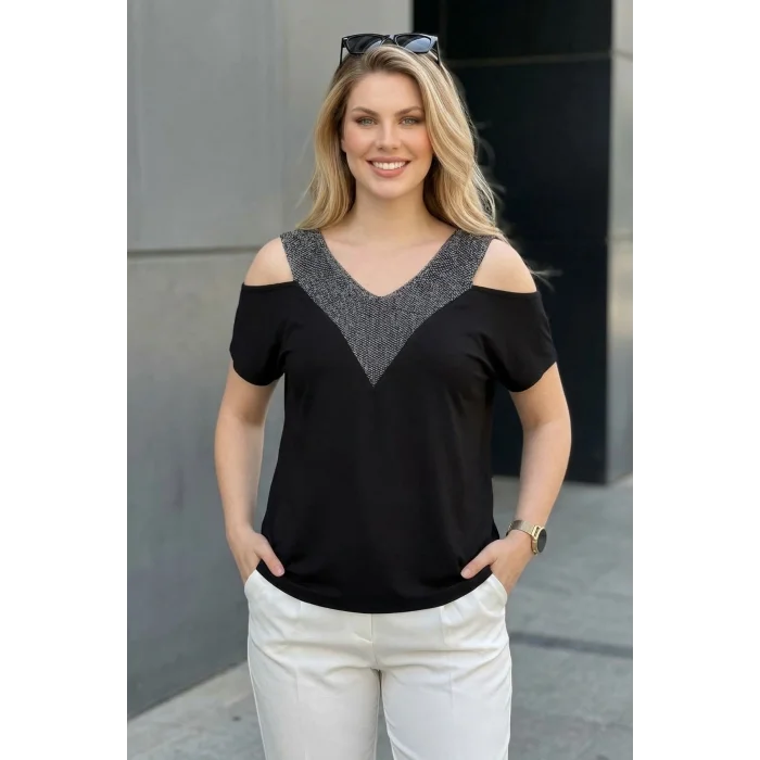 Ön ve Arkası V Simli Bluz