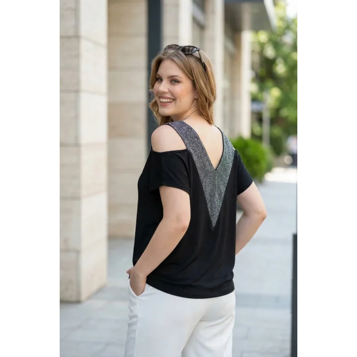 Ön ve Arkası V Simli Bluz