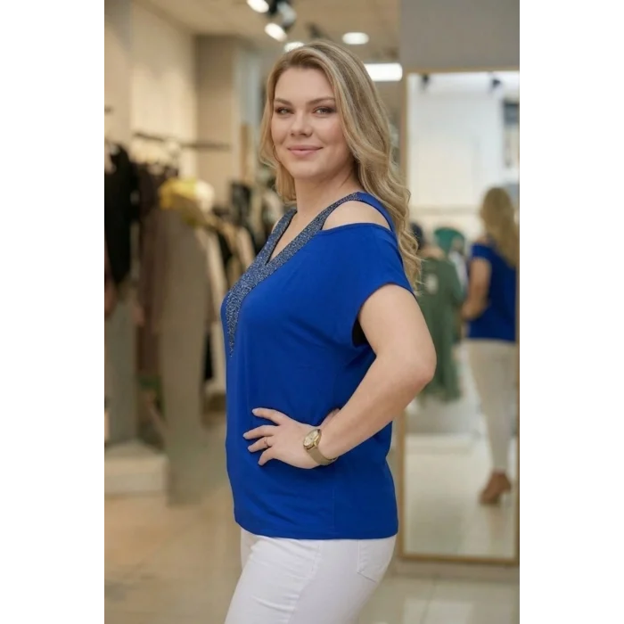 Ön ve Arkası V Simli Bluz